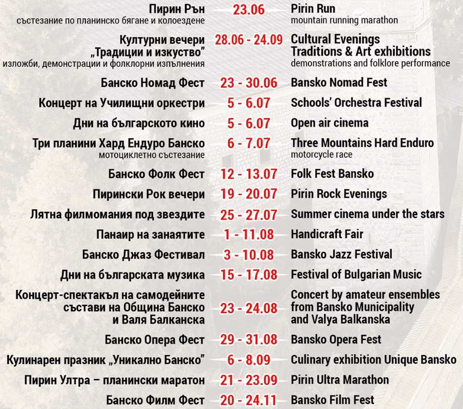 Events in Bansko During July - хотел Ruskovets.com Events in Bansko During July